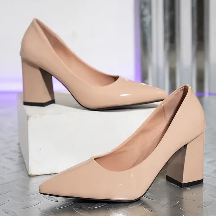 Escarpins à talons hauts en cuir verni rose pour femmes, escarpins à talons épais à enfiler, grande taille 43, chaussures de soirée à bout pointu pour dames