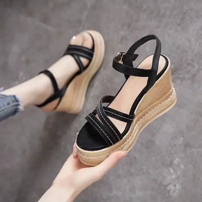 Femme chaussures coin avec plate-forme imperméable en cuir sandales d'extérieur pour les femmes Beige Original été 2025