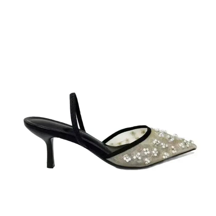 Année Anniversaire Embelli Sandales à talons hauts à bout pointu avec tige en maille respirante à lacets pour vêtements
