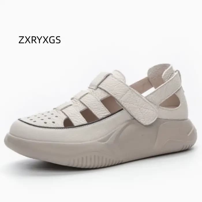 ZXRYXGS Nouveauté Été 2026 Sandales Compensées pour Femme en Cuir de Vachette Respirant