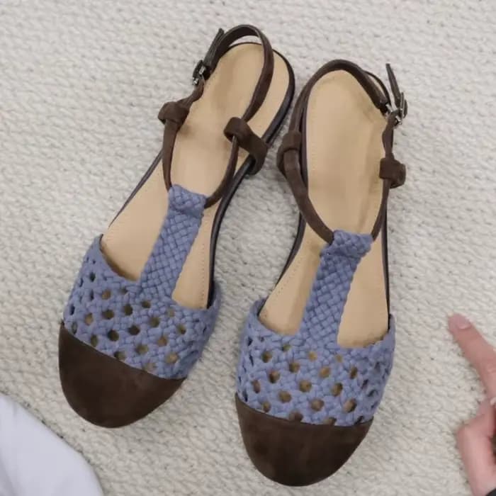 Sandales plates confortables à bout rond et tressées pour femmes
