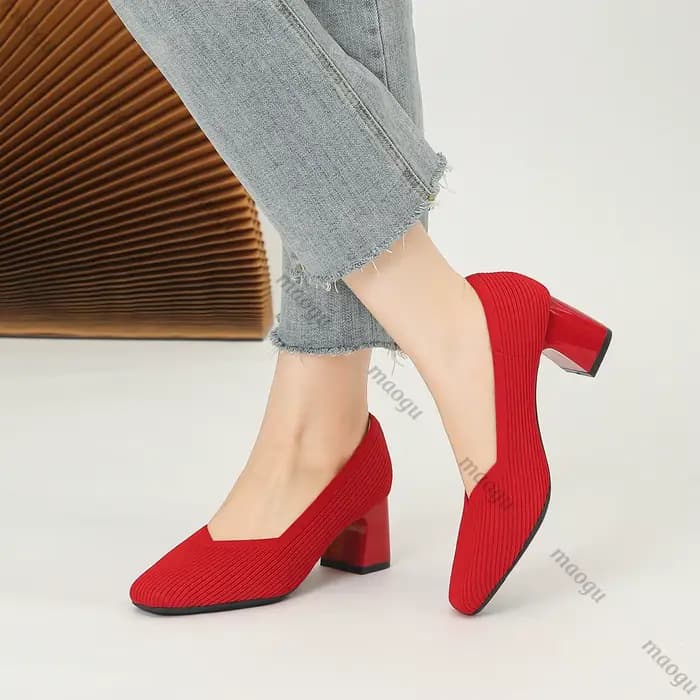 Chaussures femme talons hauts confortable carré tricoté respirant
