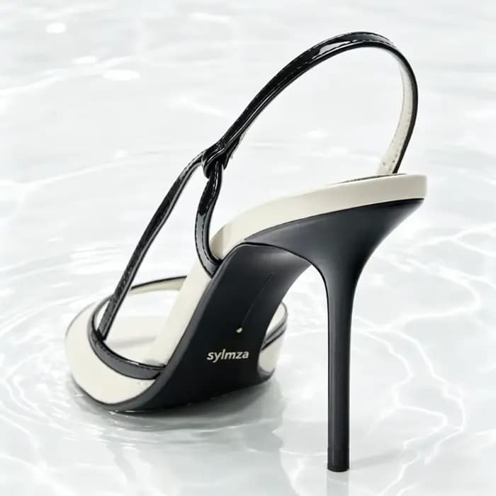 Sandales à talons slingback bicolores noir et blanc pour femme