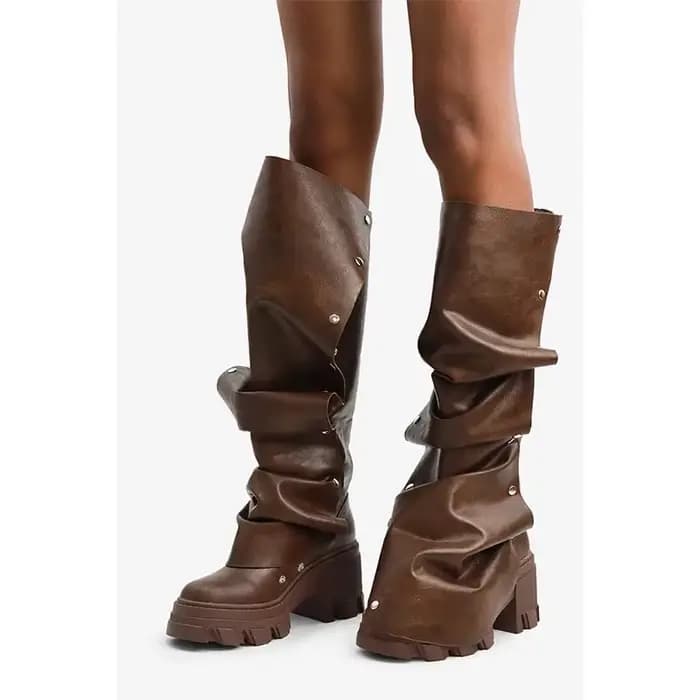 Bottes hautes déformables à semelle de talon en métal pour femmes