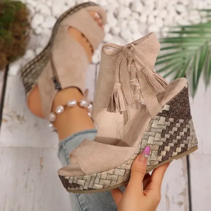 Sandales compensées en daim à talons hauts pour femmes, nouvelle mode bohème 2026, chaussures d'été à plateforme ultra confortables pour femmes