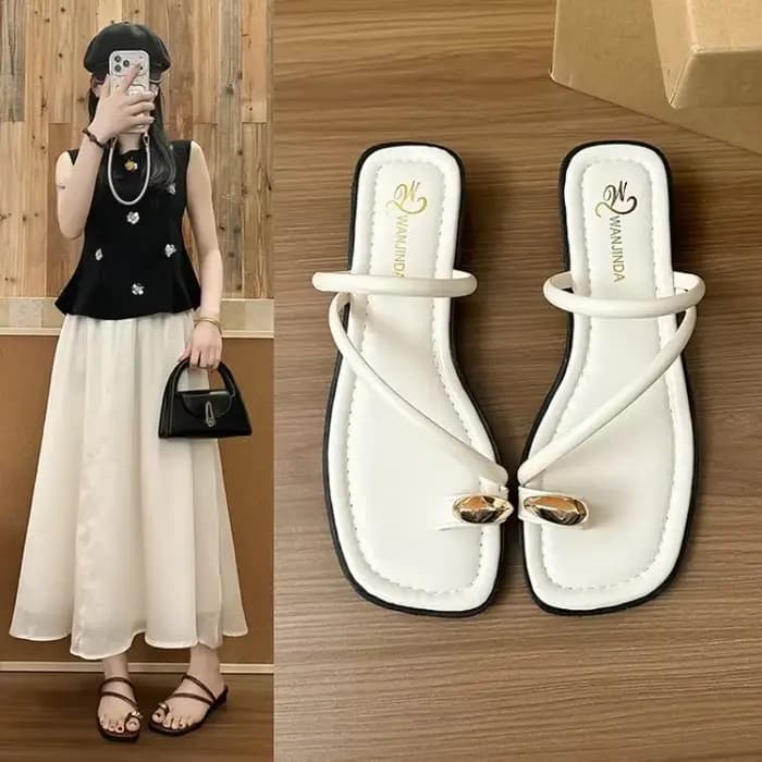 Sandales d'été pour femmes, tongs à décor métallique, chaussures à talon bas, sandales rétro marron pour femme, pour l'extérieur