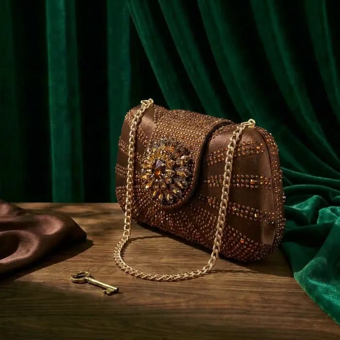 Nouvelles Escarpins et Sac Italiens pour Soirée 2026 Style INS Pointu DURABLE OUTSALE Strass Élégant Couleur Café Talons Hauts pour Femme