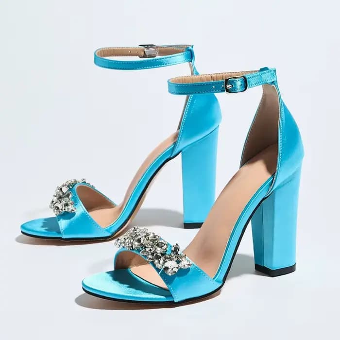 Sandales de luxe à talons hauts pour femmes, ornées de strass, en satin, chaussures de créateur, à bout ouvert, avec boucle à la cheville, ajourées, élégantes pour banquets et soirées