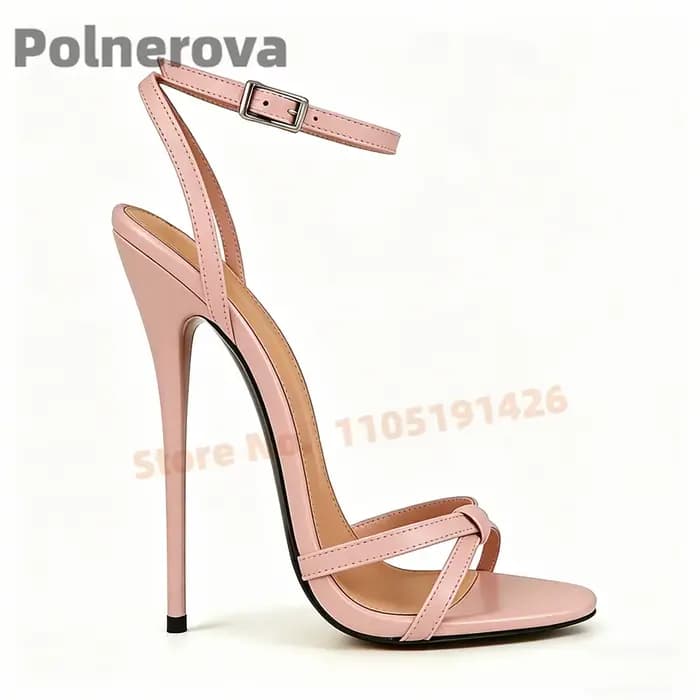 Sandales à talons hauts en cuir noir pour femme