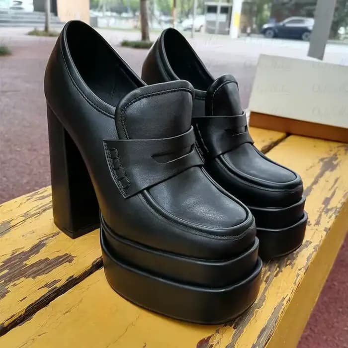 Onlymaker – mocassins à double plateforme pour femmes, escarpins à talons hauts et épais, à enfiler, confortables, style punk