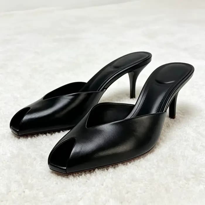 Sexy Peep Toe Design marque pantoufles à talons hauts femmes de haute qualité en cuir verni talon mince sandales coulissantes mode robe de soirée chaussure