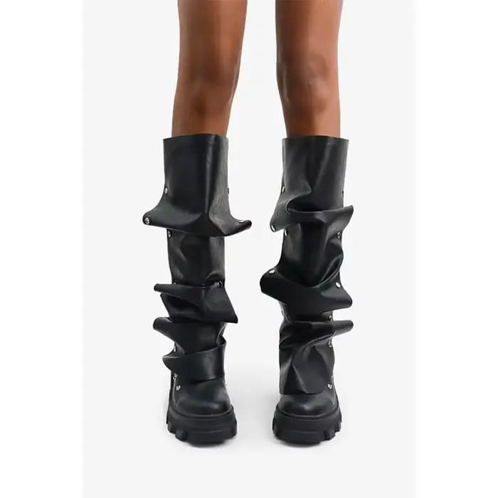 Bottes hautes déformables à semelle de talon en métal pour femmes