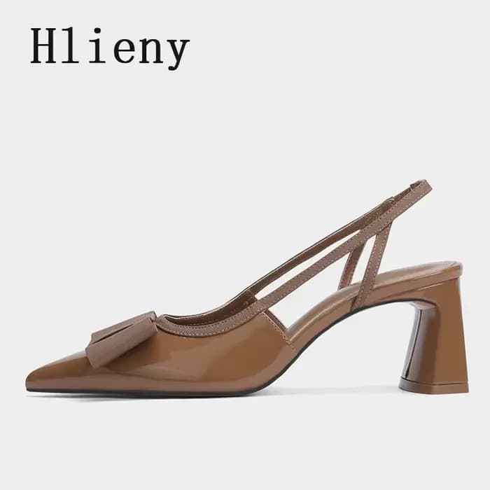Hlieny Vintage marron élastique papillon noeud concepteur talons hauts sandales en cuir verni bout pointu Slingbacks chaussures femmes pompes