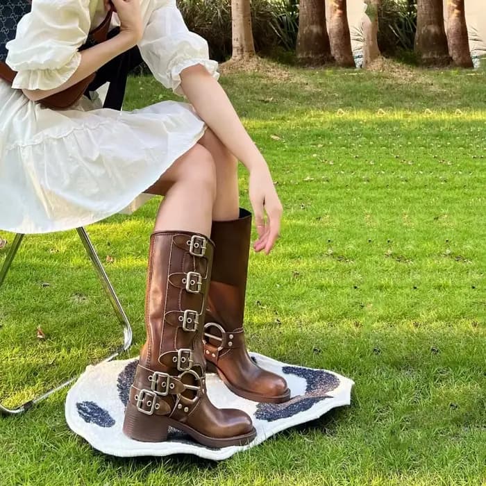 Bottes de moto à plateforme haute pour femmes