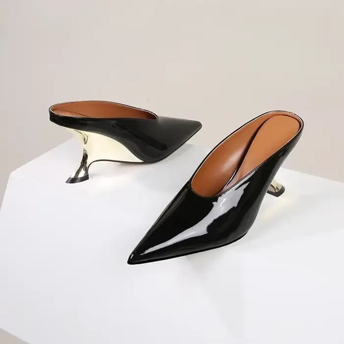2025 nouveau Design mode plate-forme compensées talons hauts Mule femmes pantoufles concis peu profond bout pointu robe de soirée dames chaussures