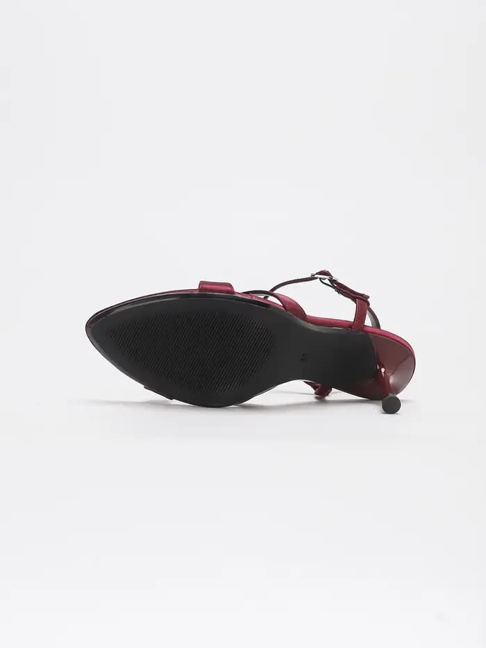 Sandales à talons hauts en satin bordeaux pour femme, à brides croisées et boucle à la cheville, style stiletto, pour soirée et mariage