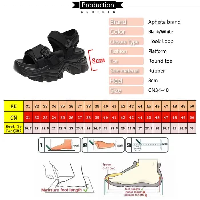 Aphixta sandales compensées classique crochet boucle plate-forme chaussures pour femme 8 cm talons hauts Cool