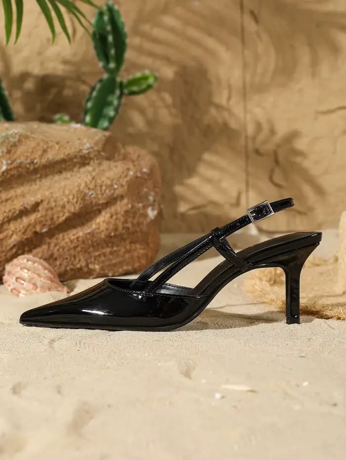 Escarpins à talons aiguilles coupe basse en cuir verni à bout pointu pour femmes