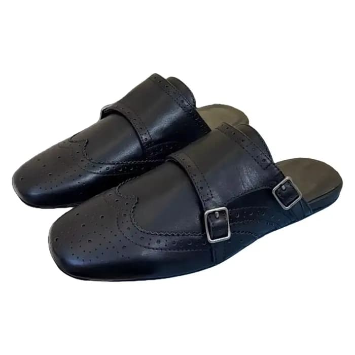 Mules élégantes à talon carré en cuir souple gaufré