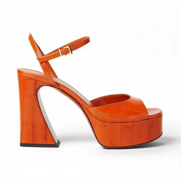 Sandales à plateforme pour femmes en cuir verni orange