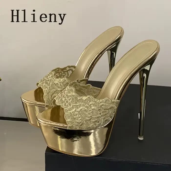 Hlieny Street Style été bout ouvert plate-forme femmes pantoufles mode mince talons hauts sandales dames Banquet discothèque chaussures de fête