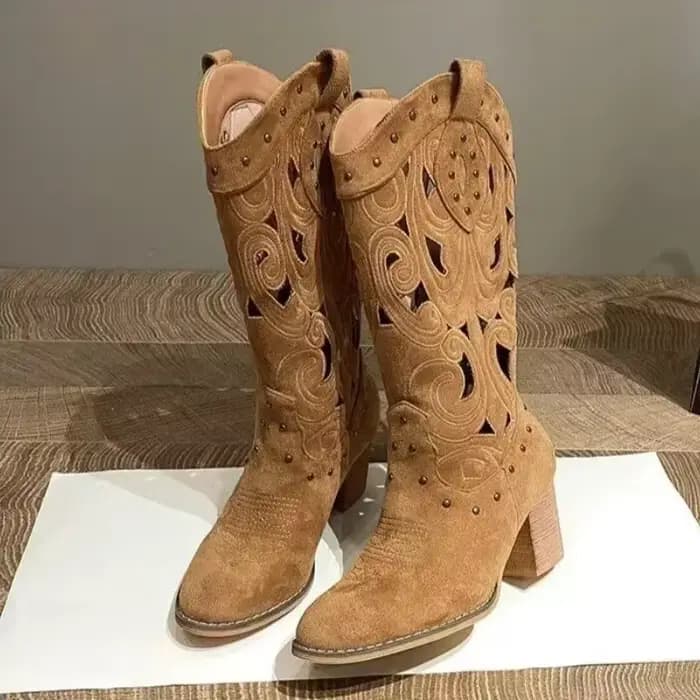 Bottes de cowboy en cuir PU pour femmes