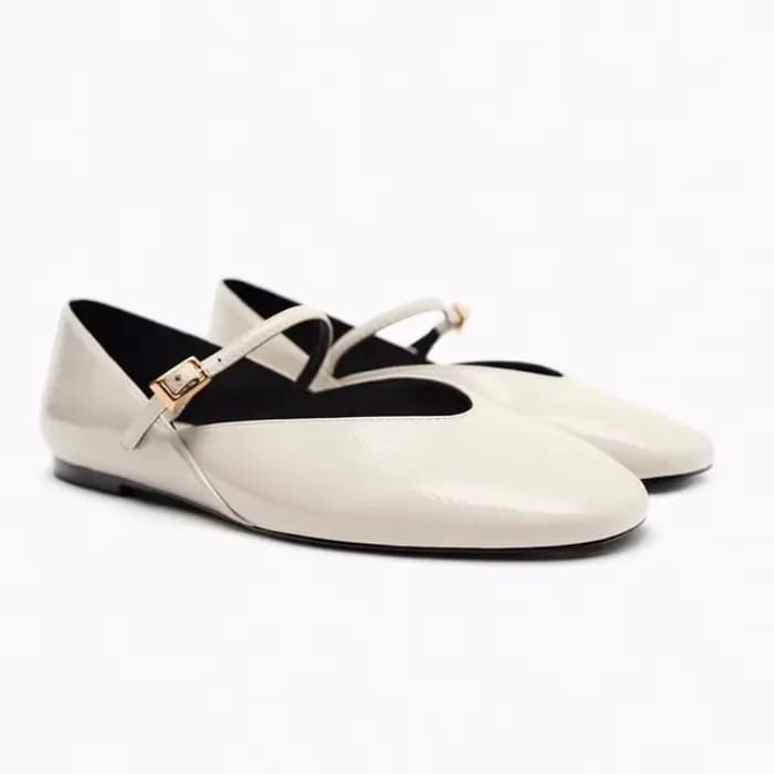 Chaussures de ballet rondes en cuir verni pour femmes