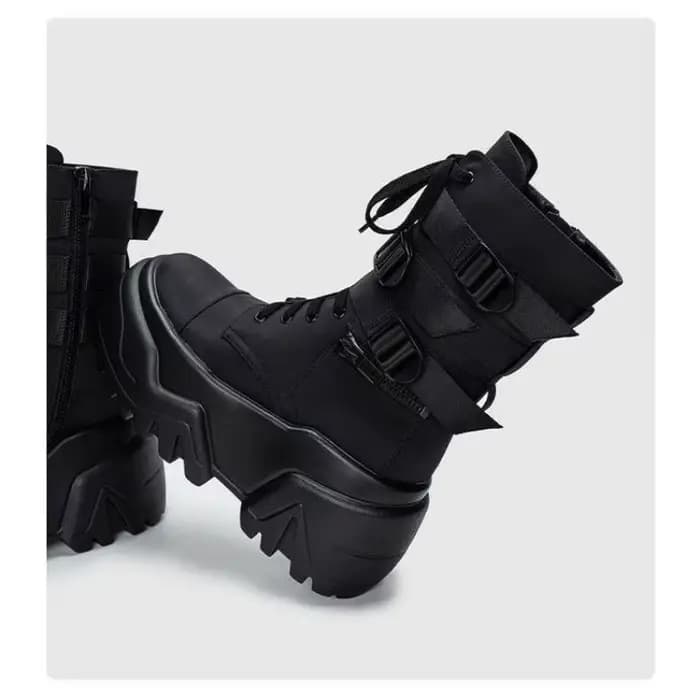 Bottines d'automne en cuir pour femmes, chaussures épaisses, baskets respirantes à plateforme haute, semelle épaisse de 9CM, bottes de moto à semelles compensées