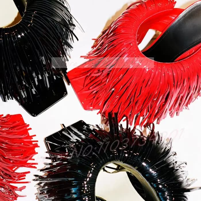 Mules à franges rouges pour femmes