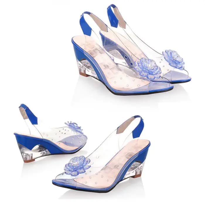 Sandales transparentes à talons ouverts avec motif floral clouté