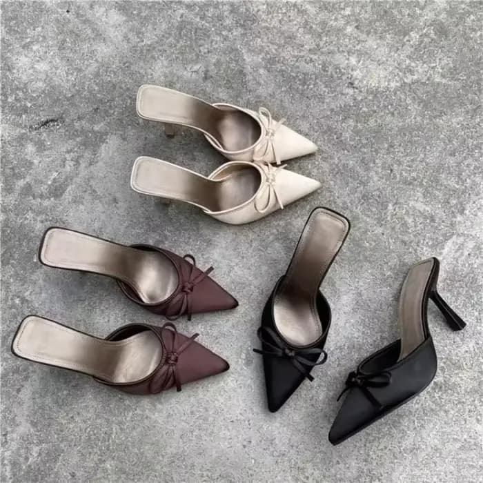 Mules d'été confortables et élégantes à bout pointu avec nœud papillon