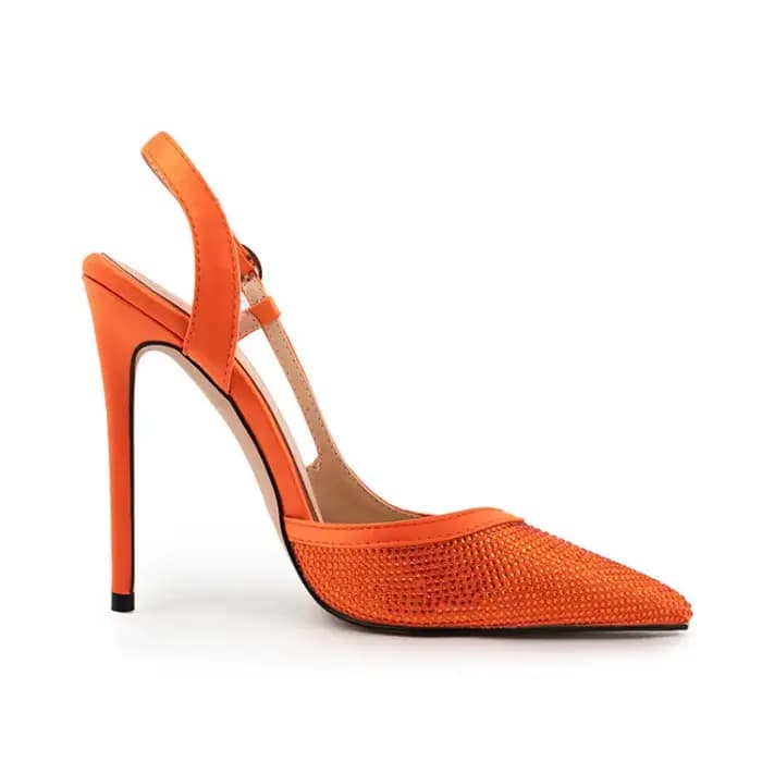 Sandales à talons hauts en cuir verni pour femmes, chaussures simples, motif léopard, diamant d'eau, orange, défilé de mode, été, nouveau, sexy, 35-46
