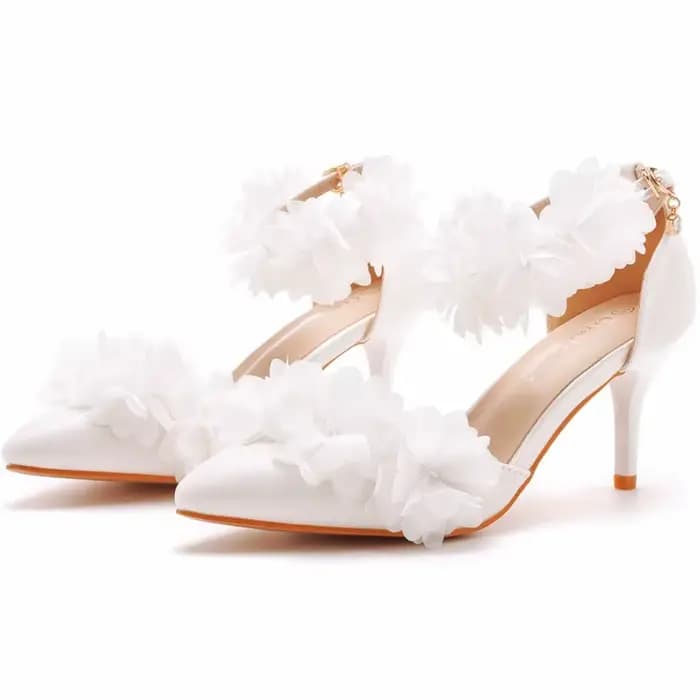 Sandales pointues à talons hauts et fleurs blanches pour femmes