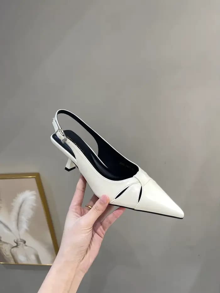 Nouvelles sandales Baotou à bout pointu et bride arrière pour femme, à boucle, à talon aiguille, en cuir verni, à enfiler