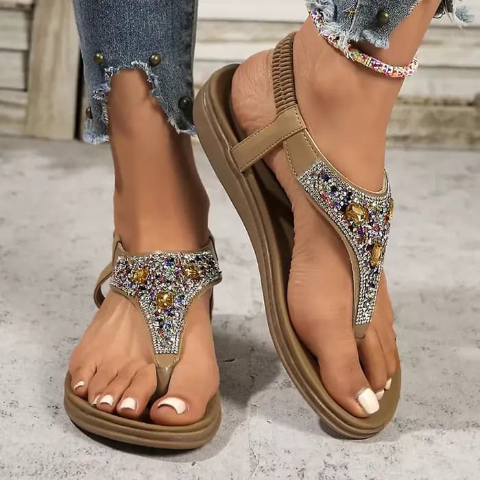 Mode strass bohème sandales femmes 2025 été pince orteil appartements plage