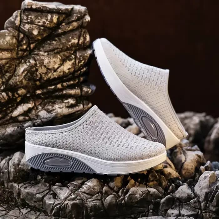 Mules compensées sans talon en maille respirante pour femme