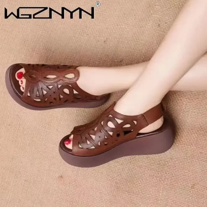 Sandales d'été en cuir PU véritable pour femmes, chaussures à talons hauts, plateforme creuse, bout ouvert, Zapatos De Mujer, nouvelle collection 2025