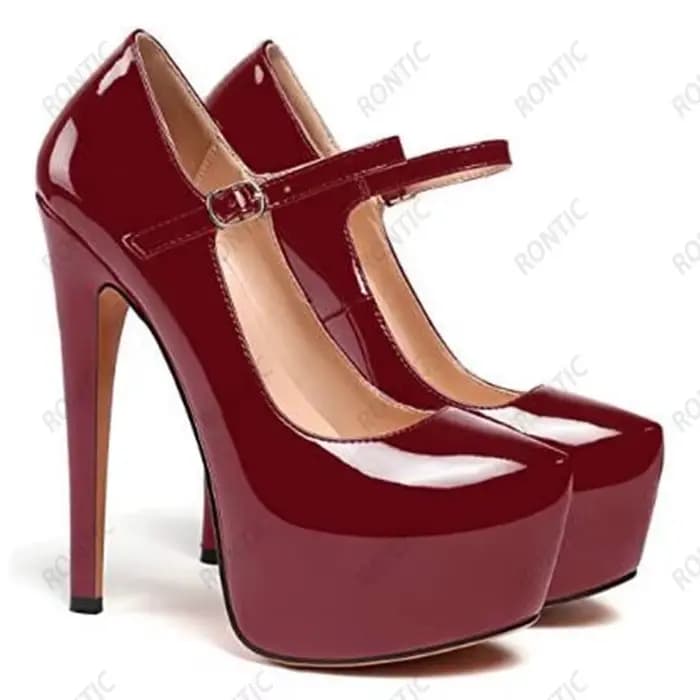 Rontic-Escarpins à plateforme en cuir verni faits à la main pour femmes