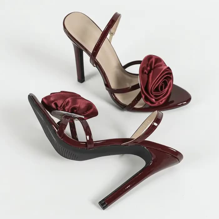 Sandales pour femmes à talon de 11,5 cm/4,52 pouces, couleur bordeaux, avec fleurs, escarpins féminins, chaussures de soirée, de bal, de mariage, talons hauts fins