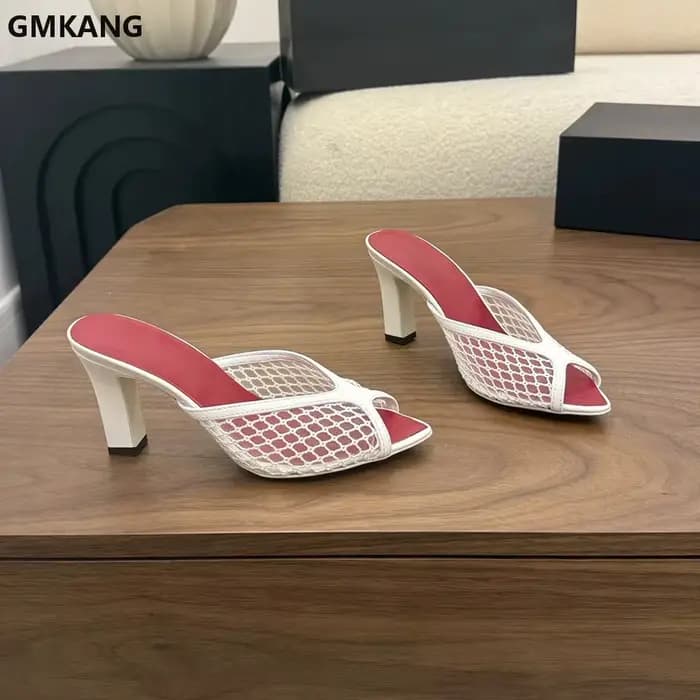Sandales mules compensées pour femmes, à bout ouvert, en maille respirante, talon de 8 cm, décontractées, confortables, élégantes, à enfiler, pour l'été
