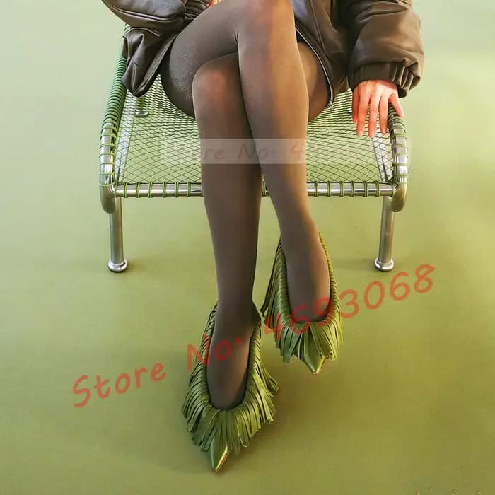 Escarpins à franges Sexy verts pour femmes