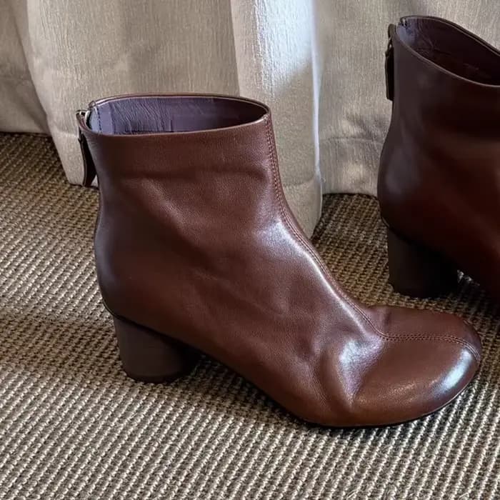 BANFANG femmes bottes 5.5 cm rond talon épais marque de luxe Design en cuir automne hiver nouvelles chaussures de haute qualité pour femme
