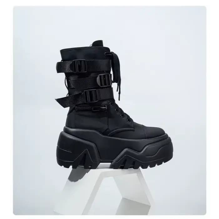 Bottines d'automne en cuir pour femmes, chaussures épaisses, baskets respirantes à plateforme haute, semelle épaisse de 9CM, bottes de moto à semelles compensées