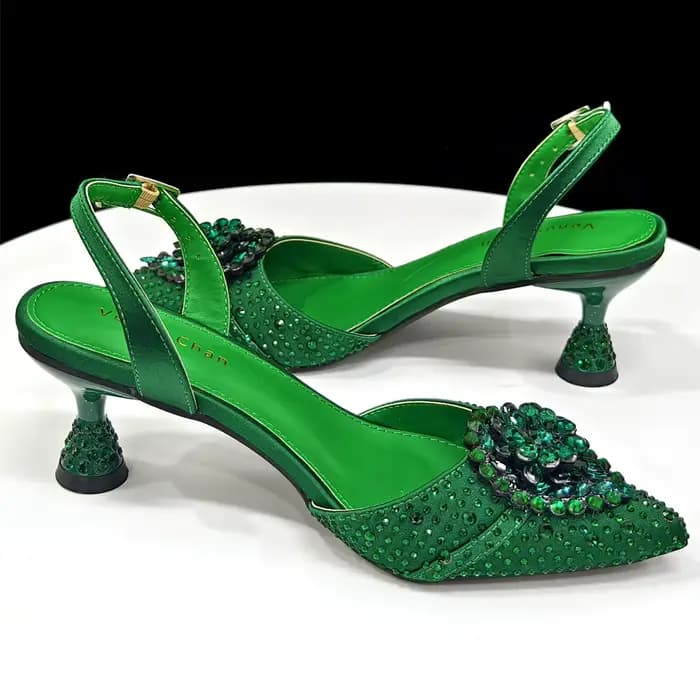 Ensemble élégant de talons hauts et sac en strass vert - Mode africaine tendance pour femmes - Dernier design de style INS