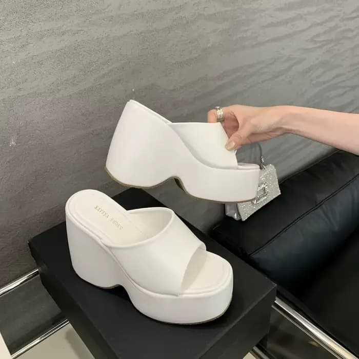 Pantoufles d'Été à Talons Hauts Blancs et Noirs pour Femme