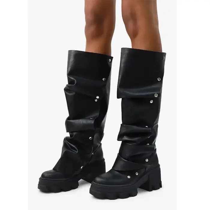 Bottes hautes déformables à semelle de talon en métal pour femmes