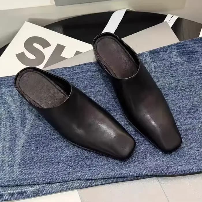 Mules en cuir rétro pour femmes, chaussures polyvalentes à enfiler pour le printemps, l'été et l'automne, bout carré, semelle intérieure haute, semelle extérieure en caoutchouc, confortables