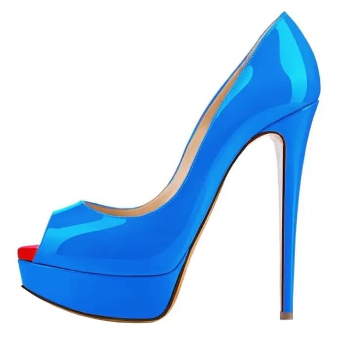 LOSLANDIFEN chaussures femmes en cuir verni noir bleu rouge talons aiguilles pompes de mariage Sexy plate-forme dames Peep Toe chaussure de fête 2025
