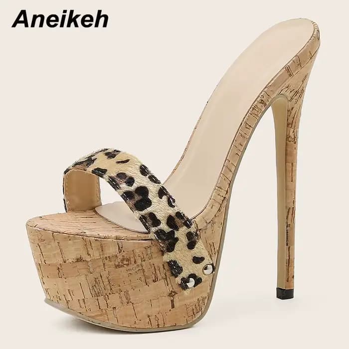 Aneikeh Sexy léopard plate-forme sandales talons hauts 2025 pantoufles d'été Mules dames mode Peep orteil sans lacet Club chaussures curseurs