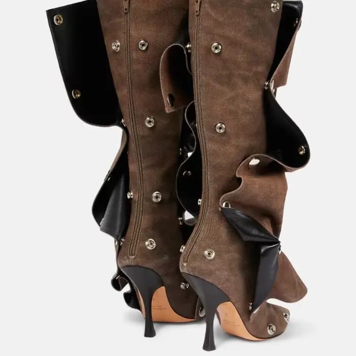 Bottes en denim amovibles avec poignées en métal, chaussures à talons hauts de 10cm, 35-45, modèle Internet rouge, bottes de cuisse pour tapis rouge, mode de marche, 2024